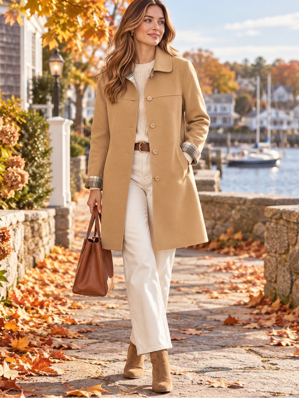 Ragello Camel Wool Blend Plaid Trim Coat |Small